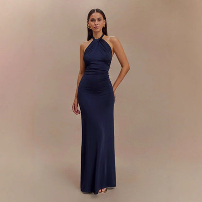 Ins Bodycon Halter Dress Sexy Backless Slim Fit Waist Slimming Maxi Dresses Prom Party Club Clothing For Women
