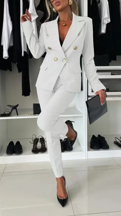 New All-matching Casual Suit Lapel Button-down Jacket And Slim-fit Trousers For Women's Office Business Set Clothing