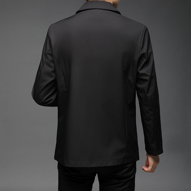 Fall Winter Men Polo Collar Solid Color Business Jacket Short Button Lightweight Coat