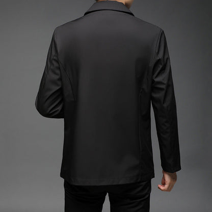 Fall Winter Men Polo Collar Solid Color Business Jacket Short Button Lightweight Coat